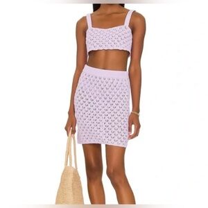 Revolve For Love And Lemons NWT Chelsea Lavender Knit Mini Skirt Crop Top Set M
